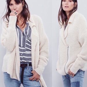 FREE PEOPLE ADDICTED TO LOVE OVERSIZED MOTO SWEATER/JACKET FUZZY TEDDY TEXTURE